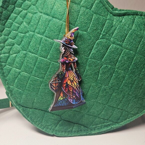 Acrylic Vintage Witch In Magical Stained Glass Dress Ornament Pendant - Picture 5 of 7
